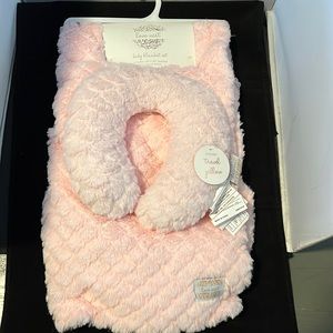 Love Nest baby travel blanket set with travel pillow.